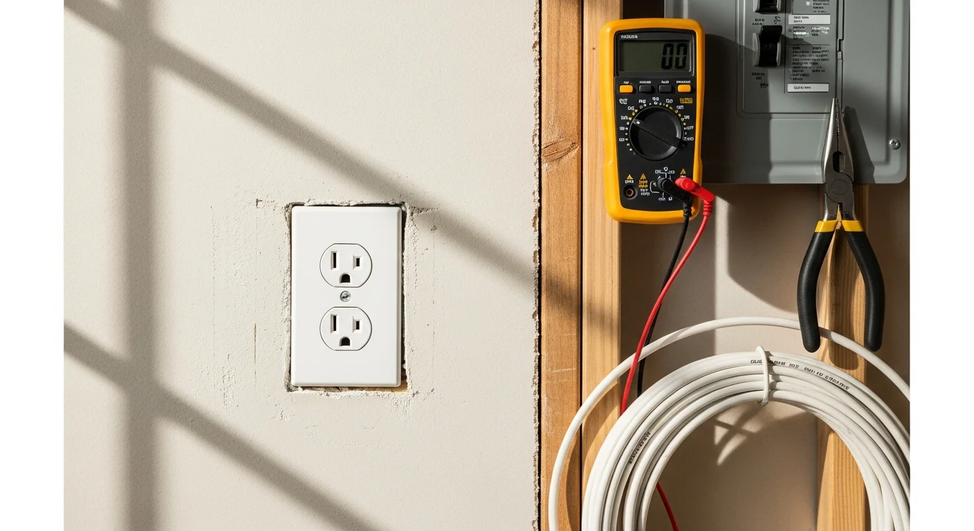 Licensed electrician installing a new electrical outlet in a Vista California home, showing clean residential outlet installation work in a finished wall.